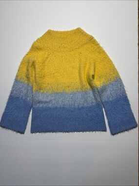 CULT GAIA Ombré Colorblock Fuzzy Mock Crewneck Jumper Sweater Yellow Blue XS